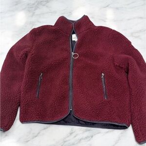 ❤️🎀 LIKE NEW Ivory Ella Maroon Sherpa Jacket